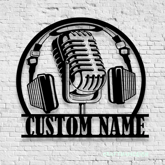 Custom Microphone Headphones Metal Wall Art