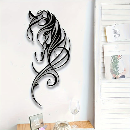 Abstract Metal Horse Wall Art Equestrian Elegance featuring sleek black swirling lines forming a stylized horse head design