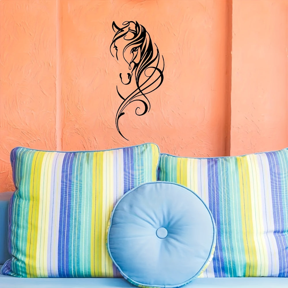 Abstract Metal Horse Wall Art featuring elegant equestrian silhouette design on coral wall with striped pillows below