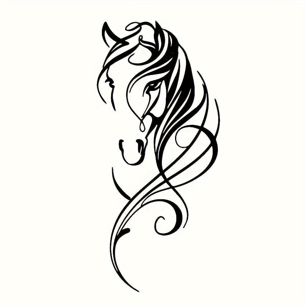 Abstract Metal Horse Wall Art Equestrian Elegance featuring elegant black swirling lines forming a stylized horse head profile