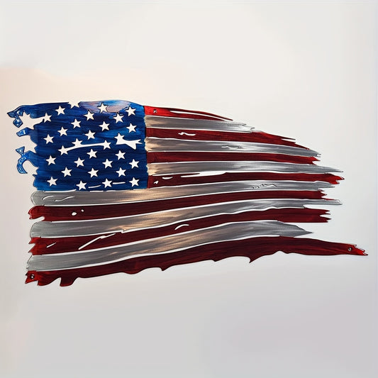 American Flag Metal Art Honor Strength Beauty in brushed metallic finish with red white and blue patriotic design