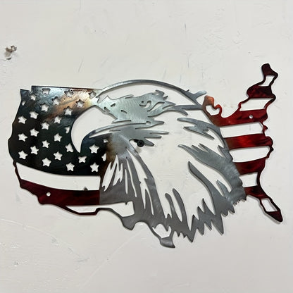 American Flag Eagle metal wall art featuring USA map silhouette with patriotic red white and blue design and eagle head