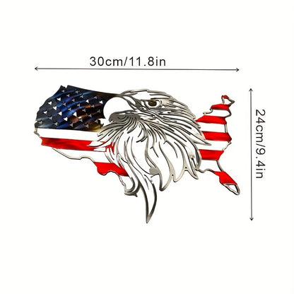 American Flag Eagle Patriotic Metal Wall Art featuring USA map silhouette with bold eagle head and red white blue design