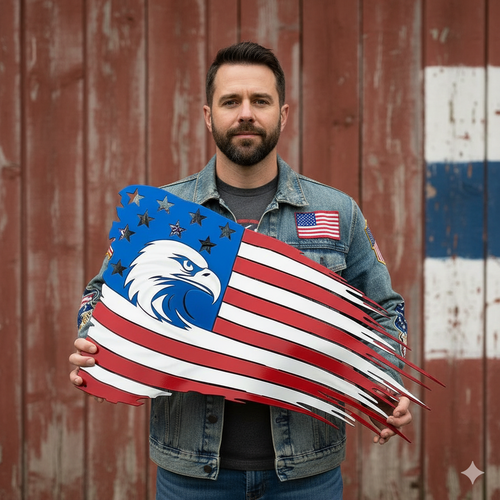 Patriotic Eagle American Flag Metal Wall Art