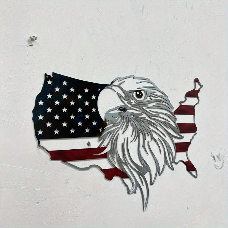 American Flag Eagle metal wall art featuring USA map silhouette with patriotic stars and stripes design