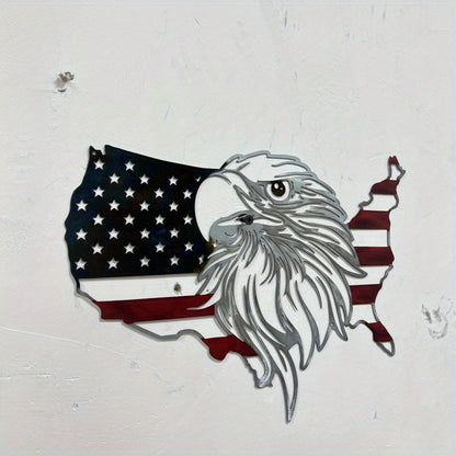 American Flag Eagle metal wall art featuring USA map silhouette with patriotic stars and stripes design