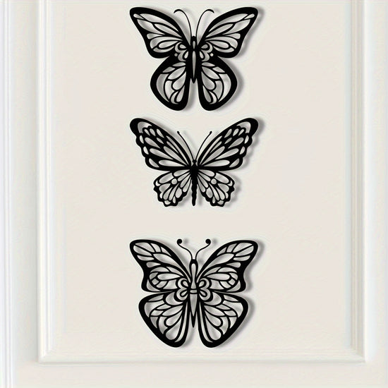 Elegant Black Metal Butterfly Wall Art  Set of 3