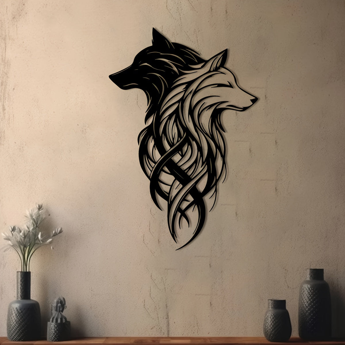 Dual Wolf Metal Wall Decor Wild Modern Style