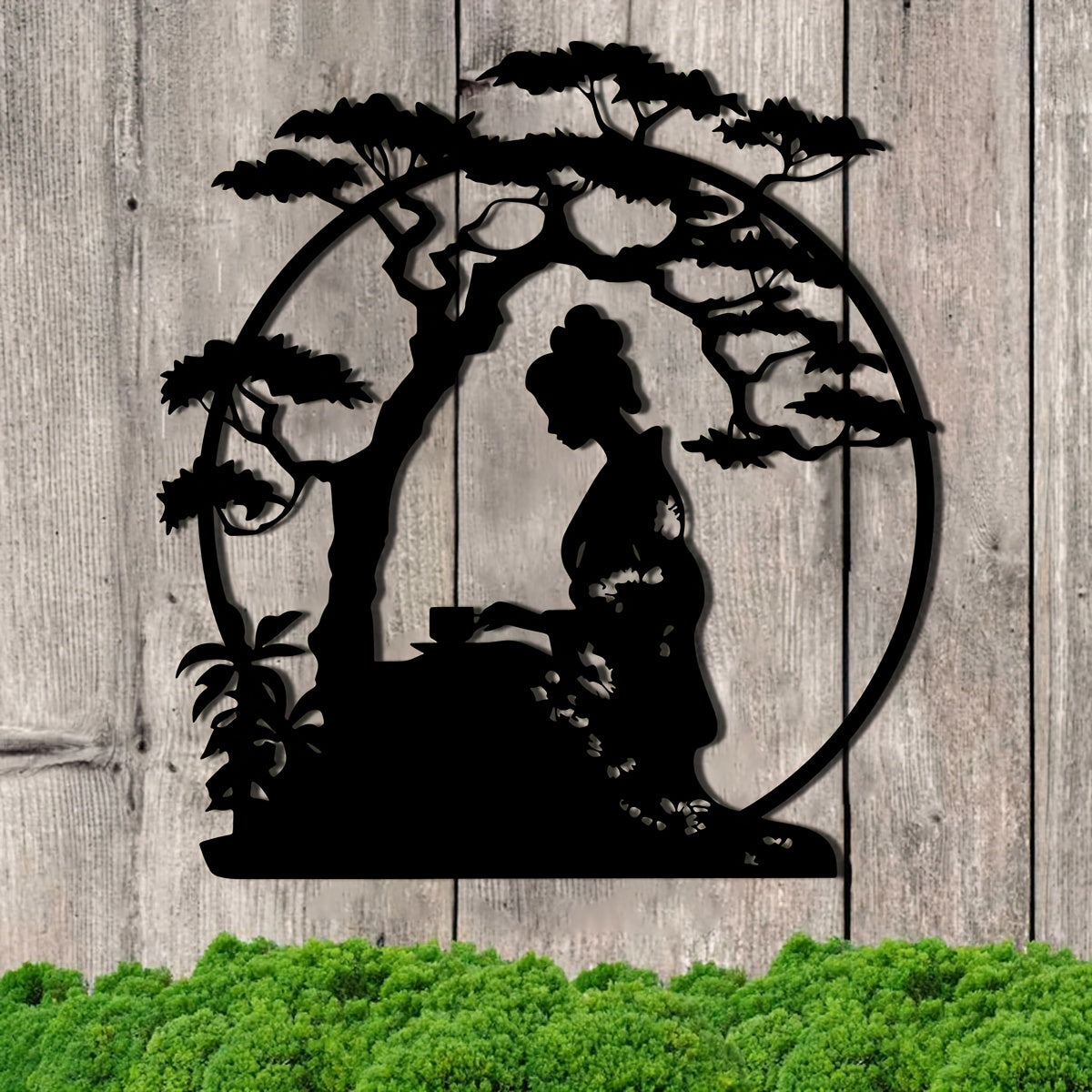 Geisha Bonsai Elegant Metal Wall Art Silhouette