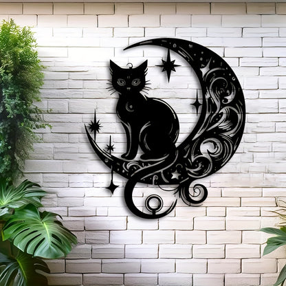Art Deco Cat on Moon Gothic Wall Art